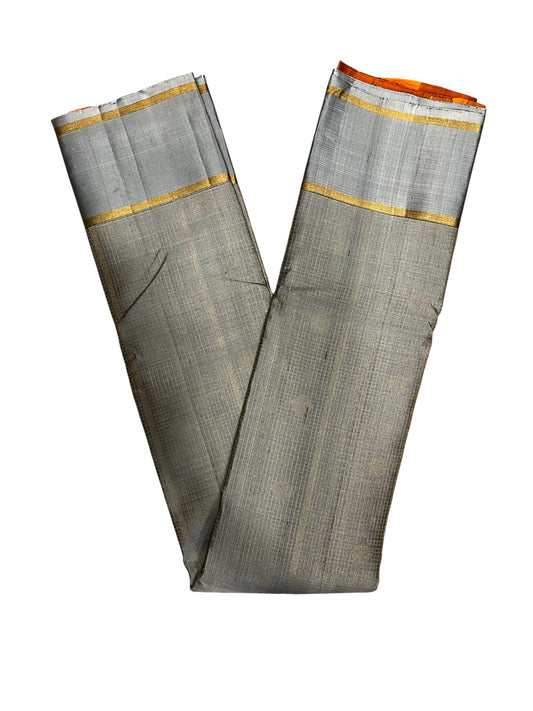 Southloom Premium Bridal Handloom Kanchipuram Silk Saree With Korvai Works (Grey)