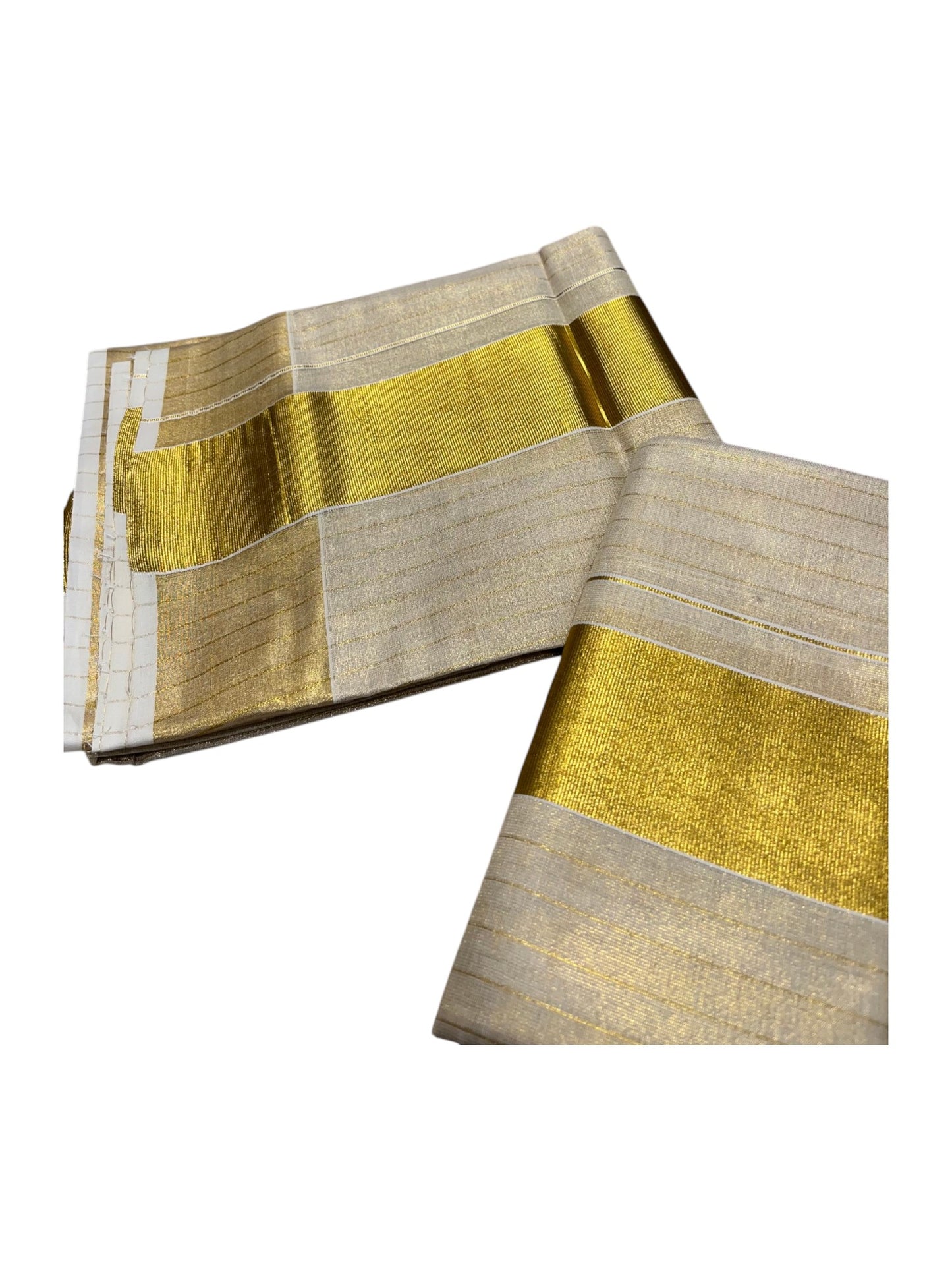Southloom Kerala Tissue Single Set Mundu (Mundum Neriyathum) with  Kasavu Lines Across Body SL338