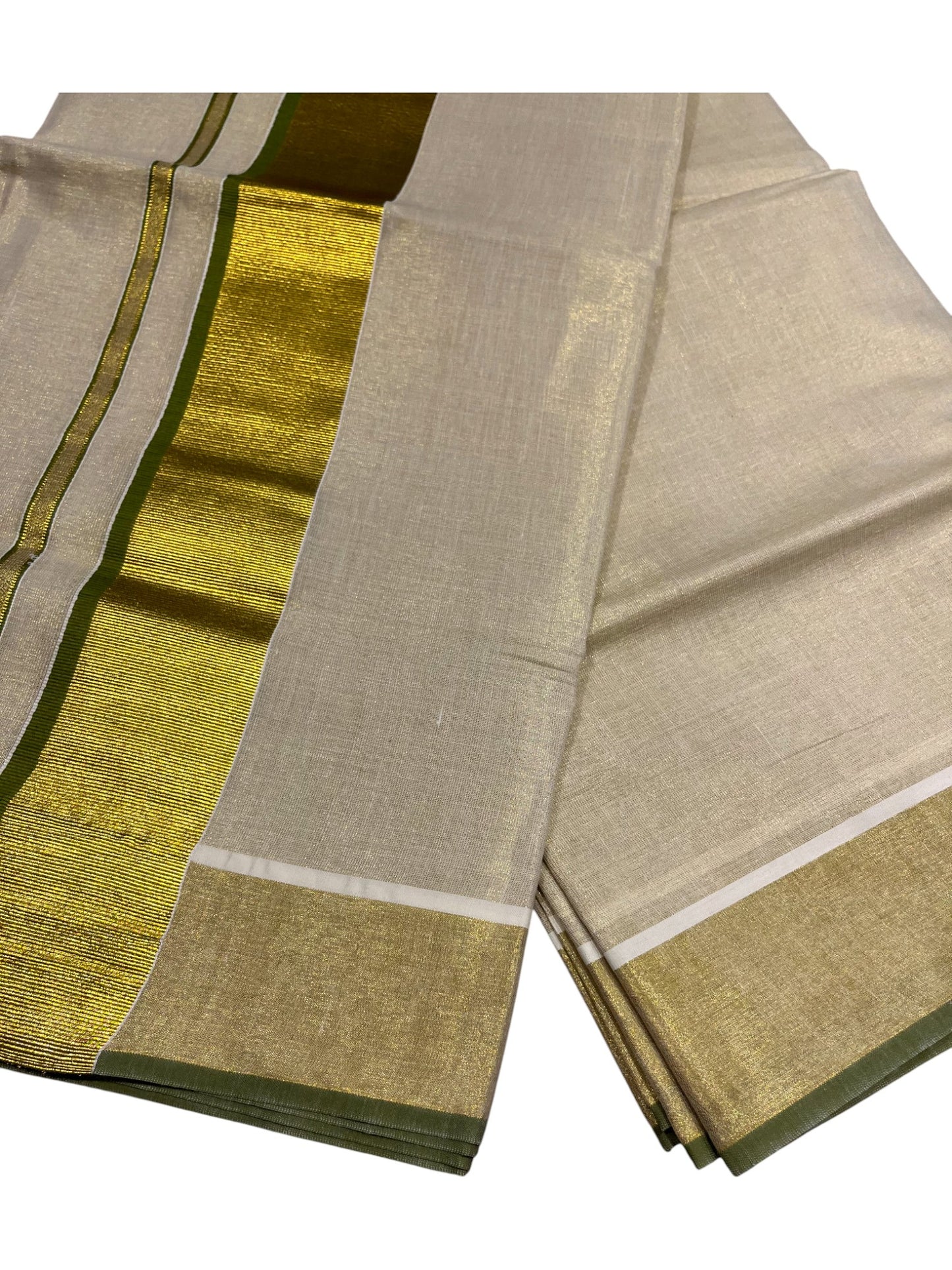 Southloom Kerala Tissue Kasavu Plain Saree With Green Border