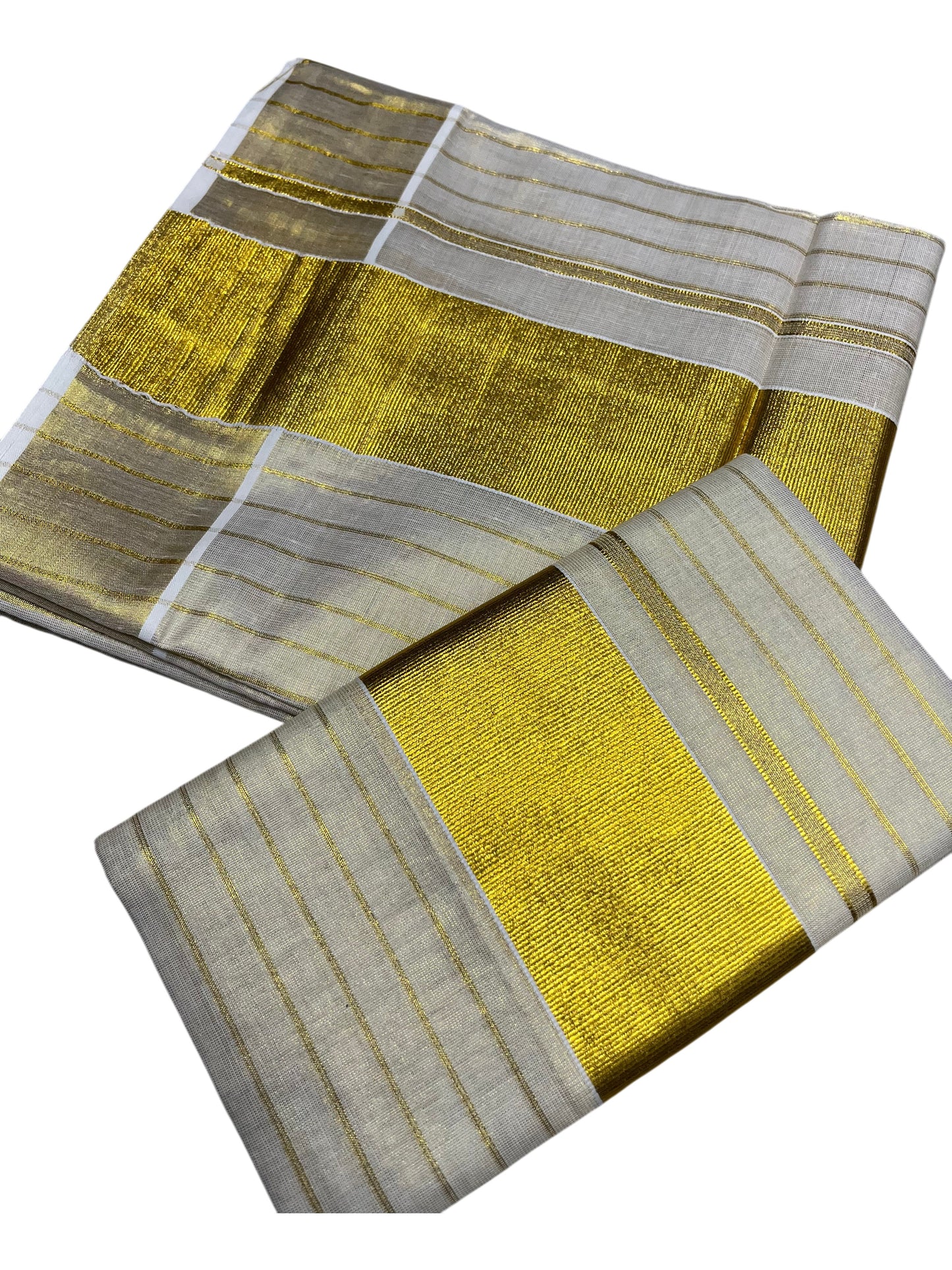 Southloom Kerala Tissue Single Set Mundu (Mundum Neriyathum) with  Kasavu Lines Across Body SL338