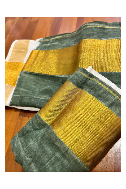 Southloom Tie & Dye - Half & Half Green Design Set Mundu with Super Soft Cotton (Mundum Neriyathum - Vishu 2024 Collection)