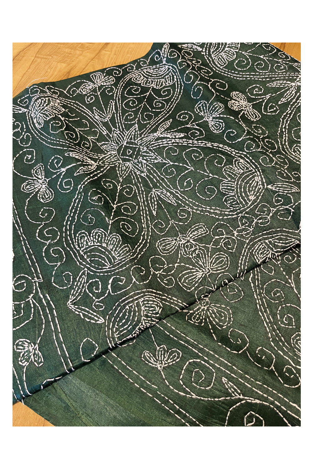 Southloom Kantha Thread Work Designer Green Saree