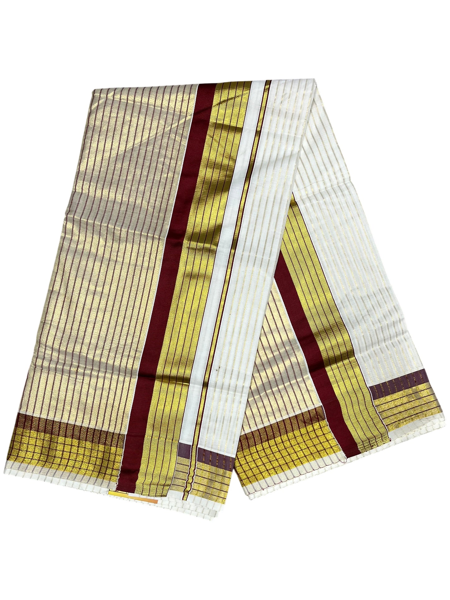 Southloom Kerala Pure Cotton Saree with Stripes on Body and Borders in Maroon SL334