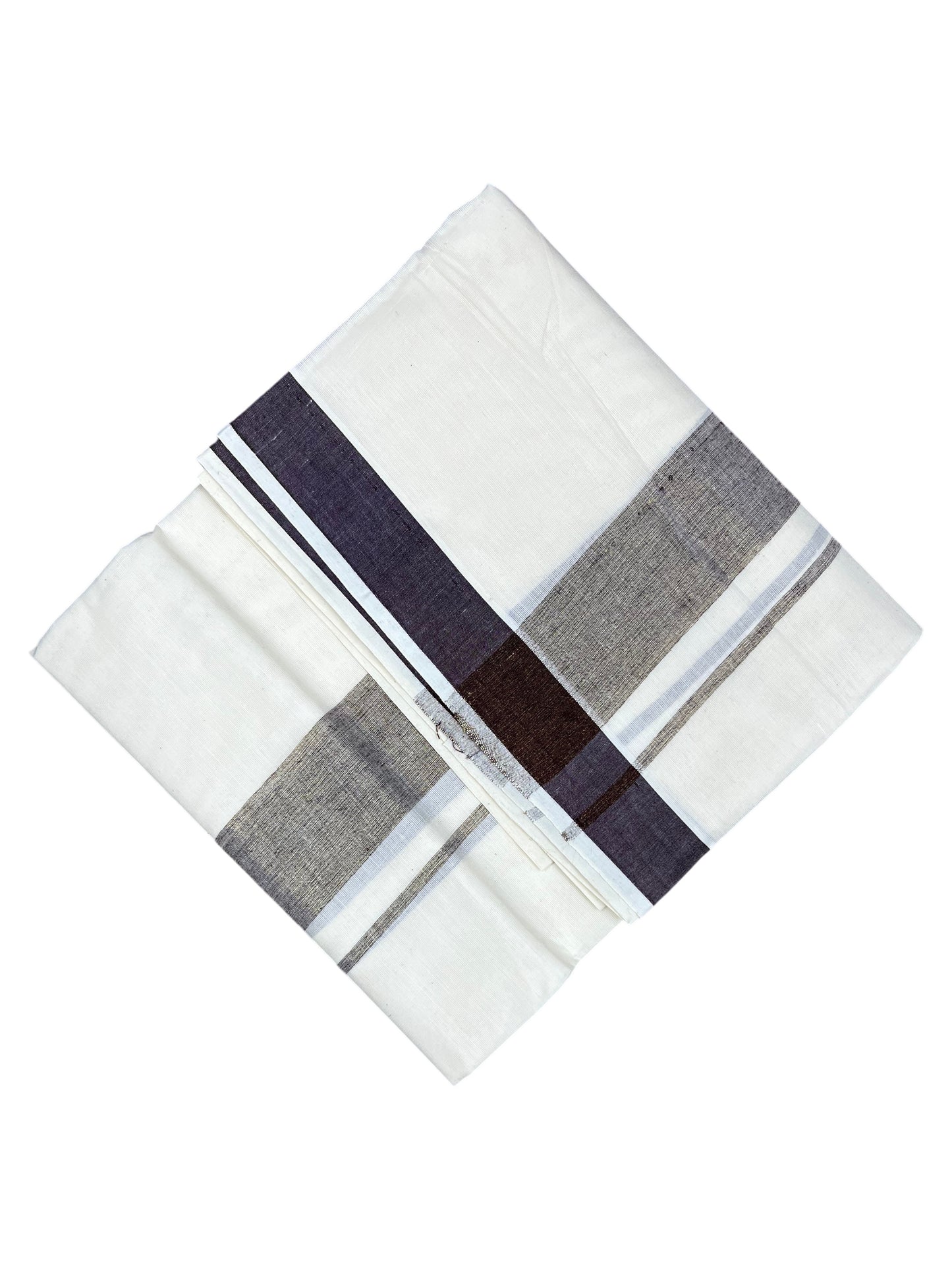 Southloom Kerala Pure Cotton Double Mundu with Brown Border (South Indian Kerala Dhoti)