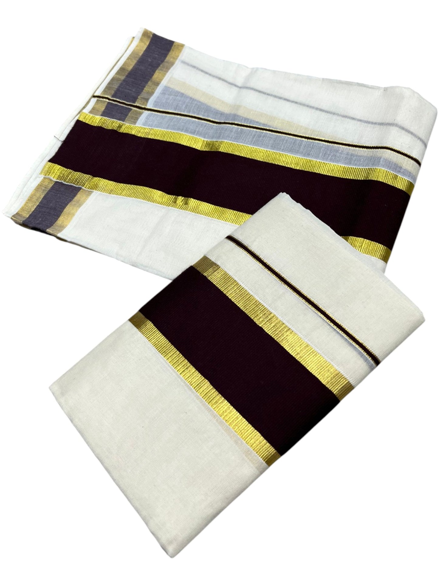 Southloom Kerala Cotton Single Set Mundu (Mundum Neriyathum) with Kasavu and Brown Border 2.80Mtrs  SLKK SL470