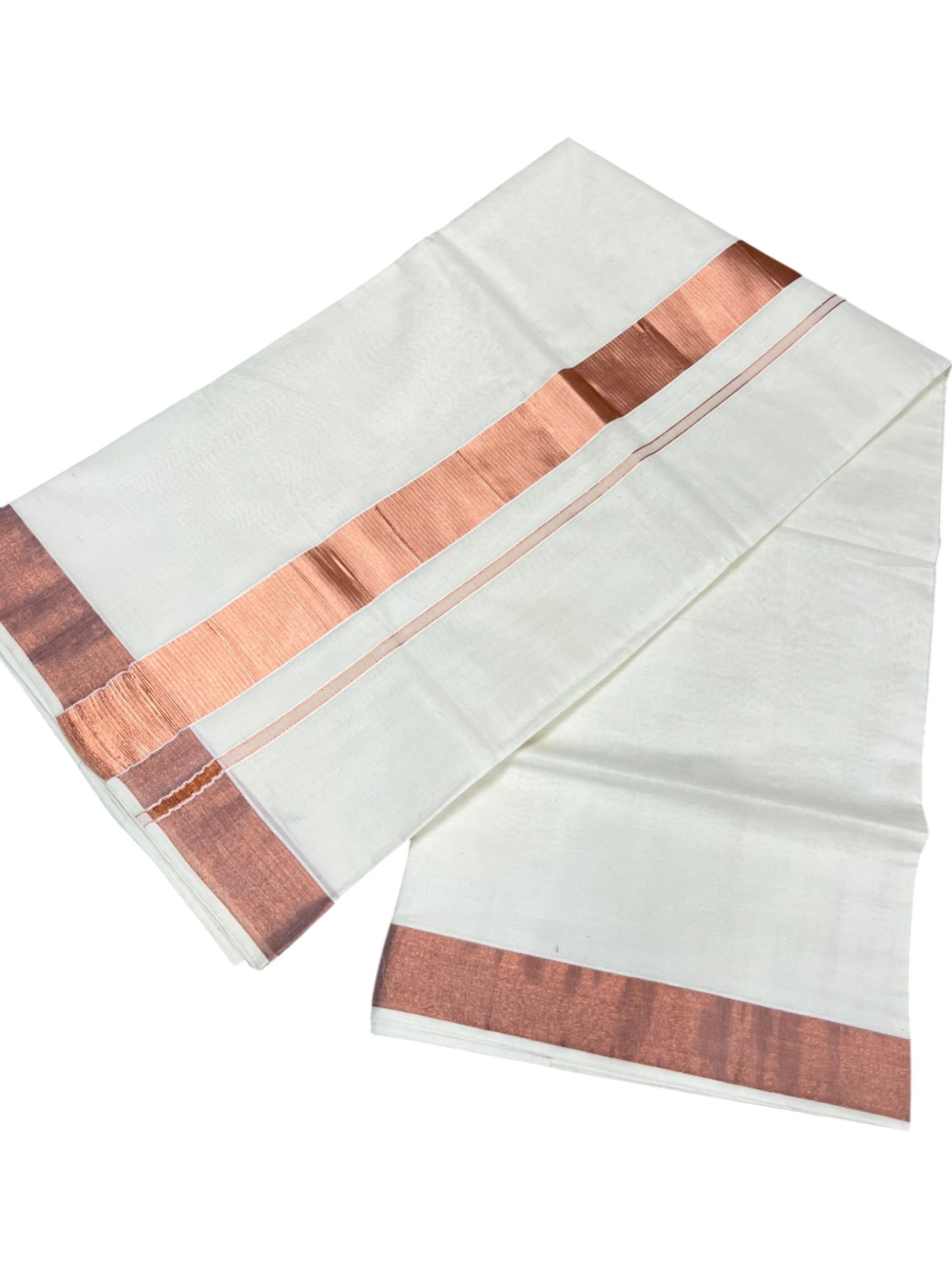 Southloom Pure Cotton Kerala Saree with Copper Kasavu Border in 2 inch