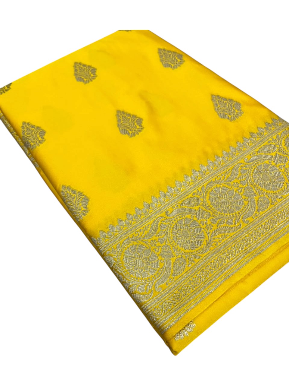 Southloom Satin Banarasi Silk Saree with Woven Work on Body And Borders In Yellow