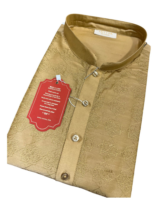 Southloom Semi Silk Short Kurta for Men in Beige Colour