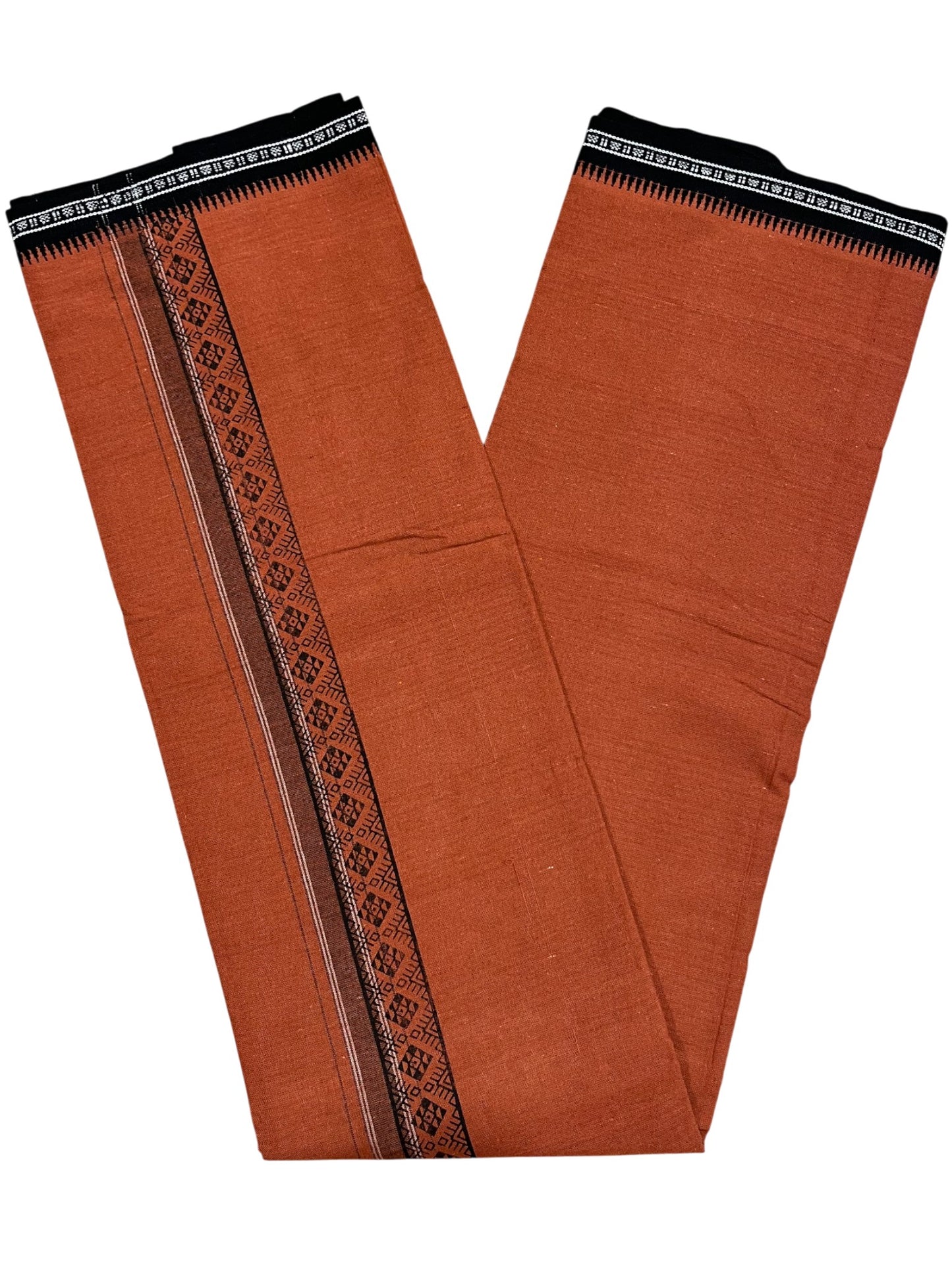 Southloom Saffron (Kaavi) Black Printed Single Mundu / Lungi (South Indian Kerala Dhoti)