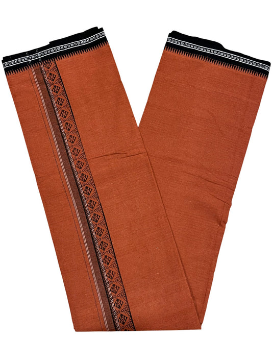 Southloom Saffron (Kaavi) Black Printed Single Mundu / Lungi (South Indian Kerala Dhoti)