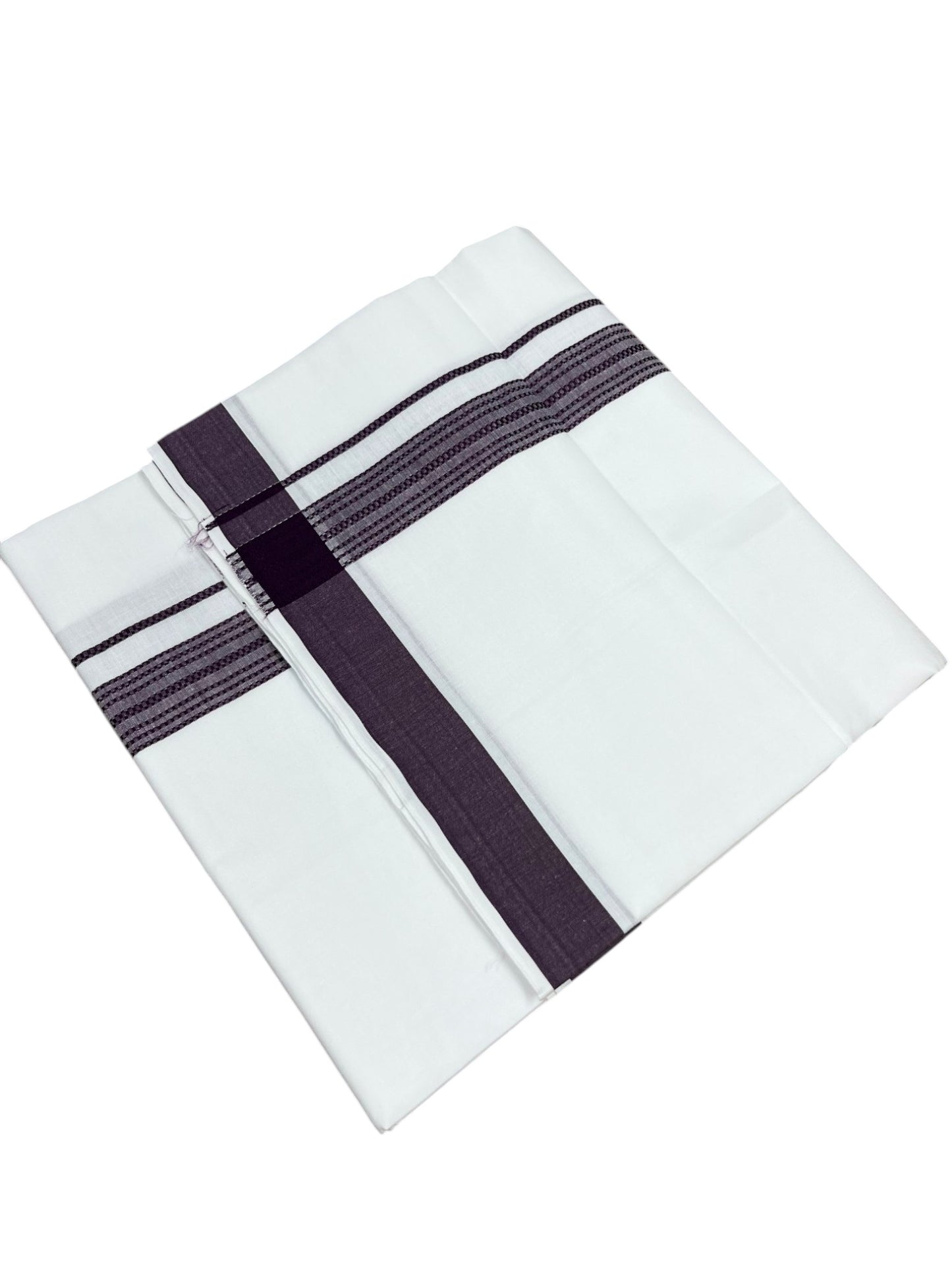 Southloom Pure White Single Cotton Mundu with Purple Border (South Indian Kerala Dhoti)
