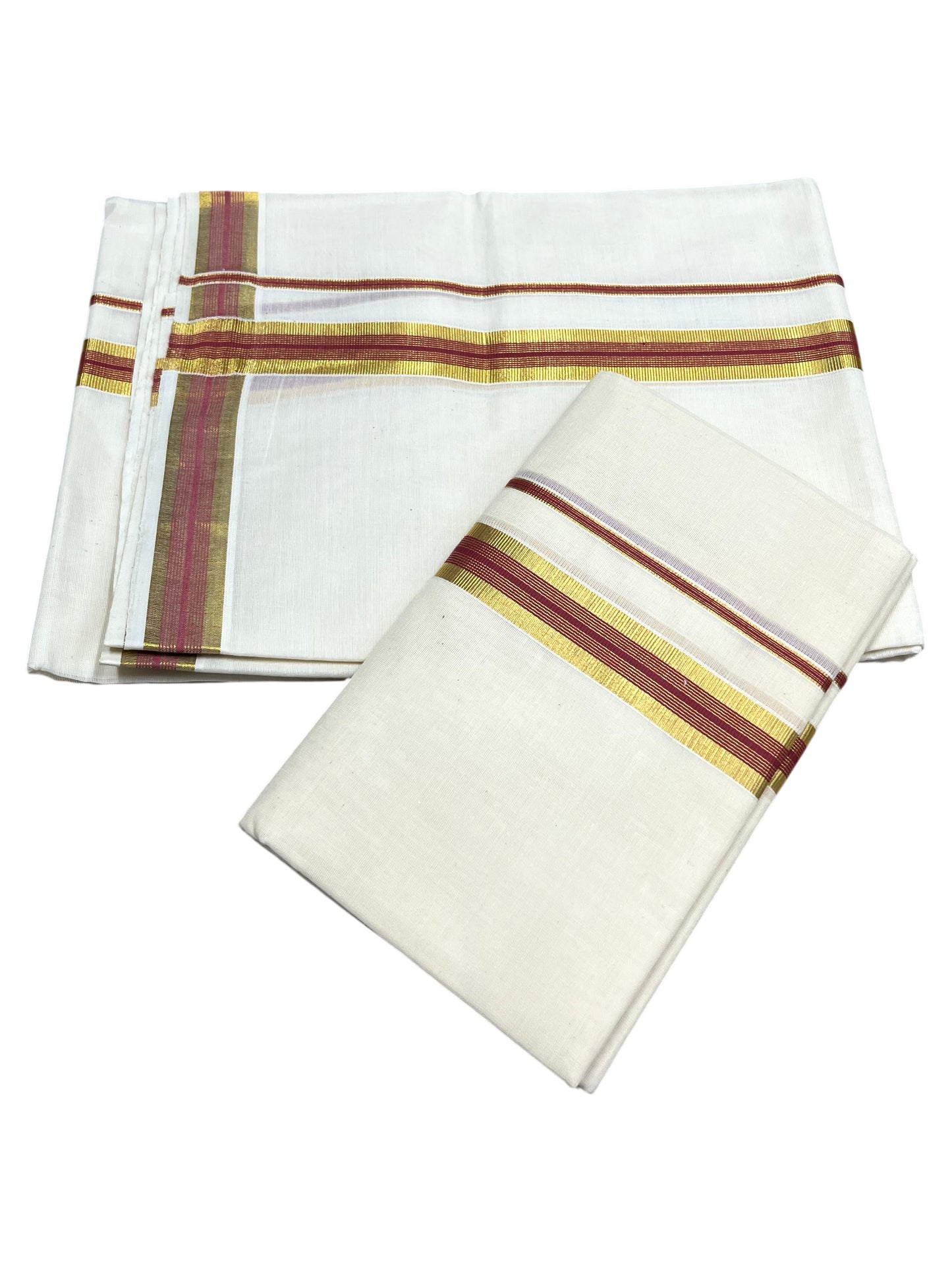 Southloom Pure Cotton Kerala Single Set Mundu (Mundum Neriyathum) with Brike Red and Kasavu Border 2.80 Mtrs SLKK