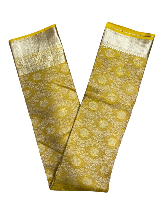 Southloom Pure Handloom Bridal Kanchipuram Silk Saree with Korvai Work (Yellow)