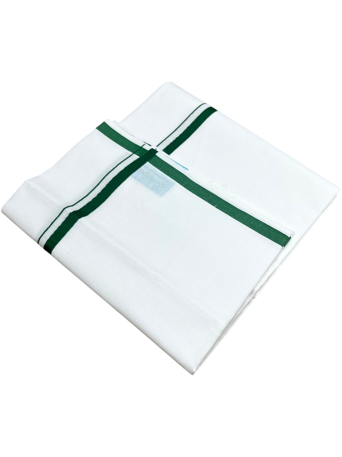 Southloom Pure White Cotton Single Mundu with Green Border (South Indian Kerala Dhoti)