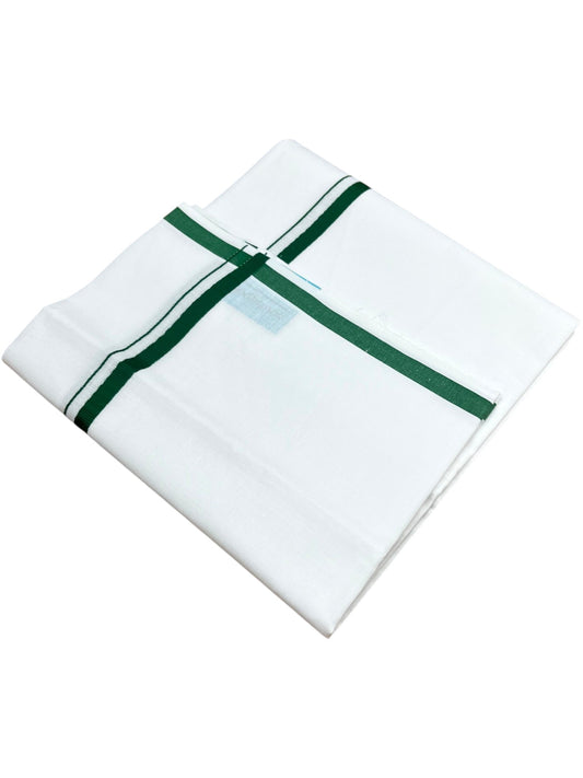 Southloom Pure White Cotton Single Mundu with Green Border (South Indian Kerala Dhoti)