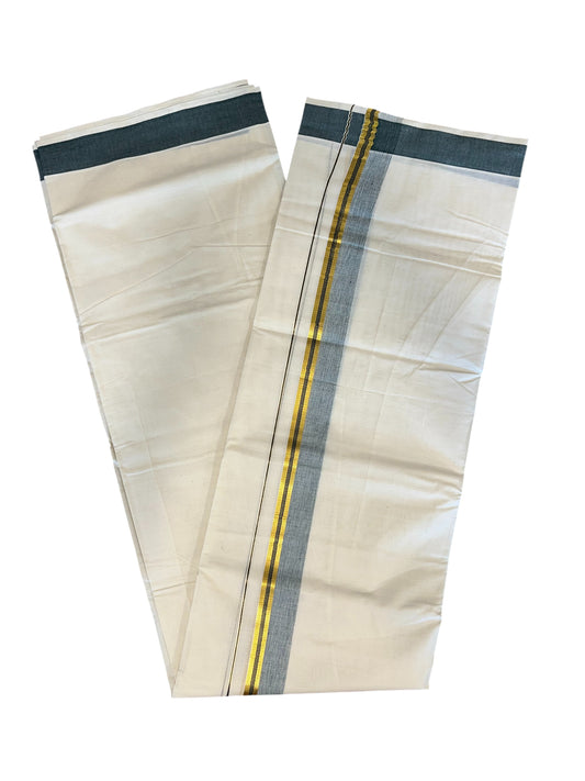 Southloom Pure Cotton Mundu with Green Lines and Green Border (South Indian Kerala Dhoti)
