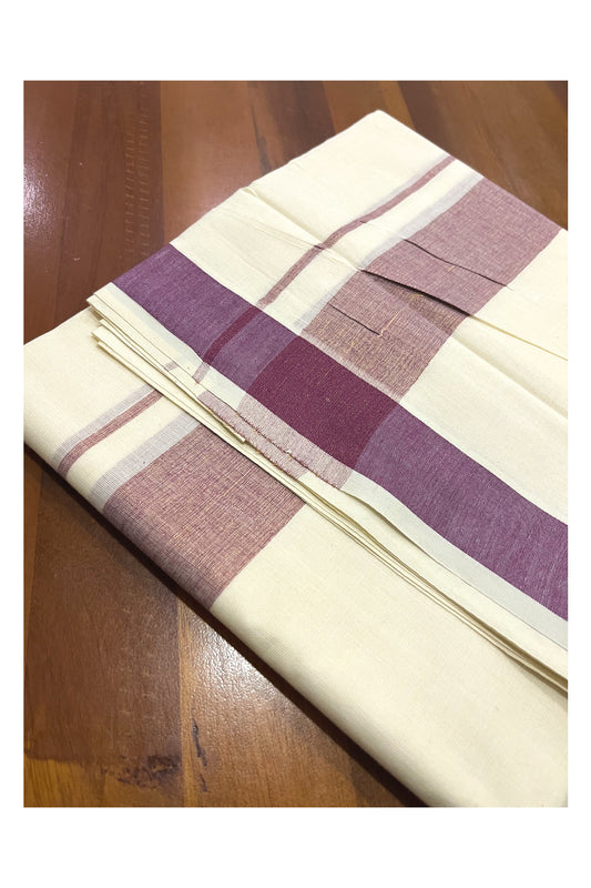 Pure Cotton Kerala Double Mundu with Purple Kasavu Kara (South Indian Kerala Dhoti)