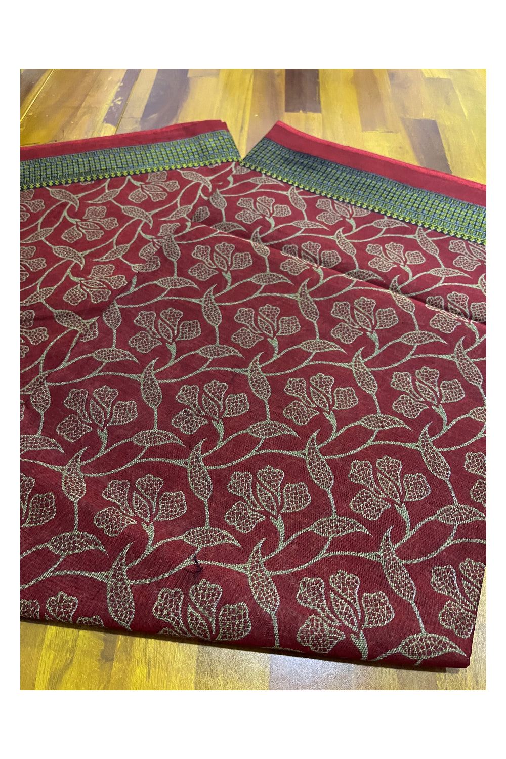 Southloom Cotton Maroon Designer Printed Saree