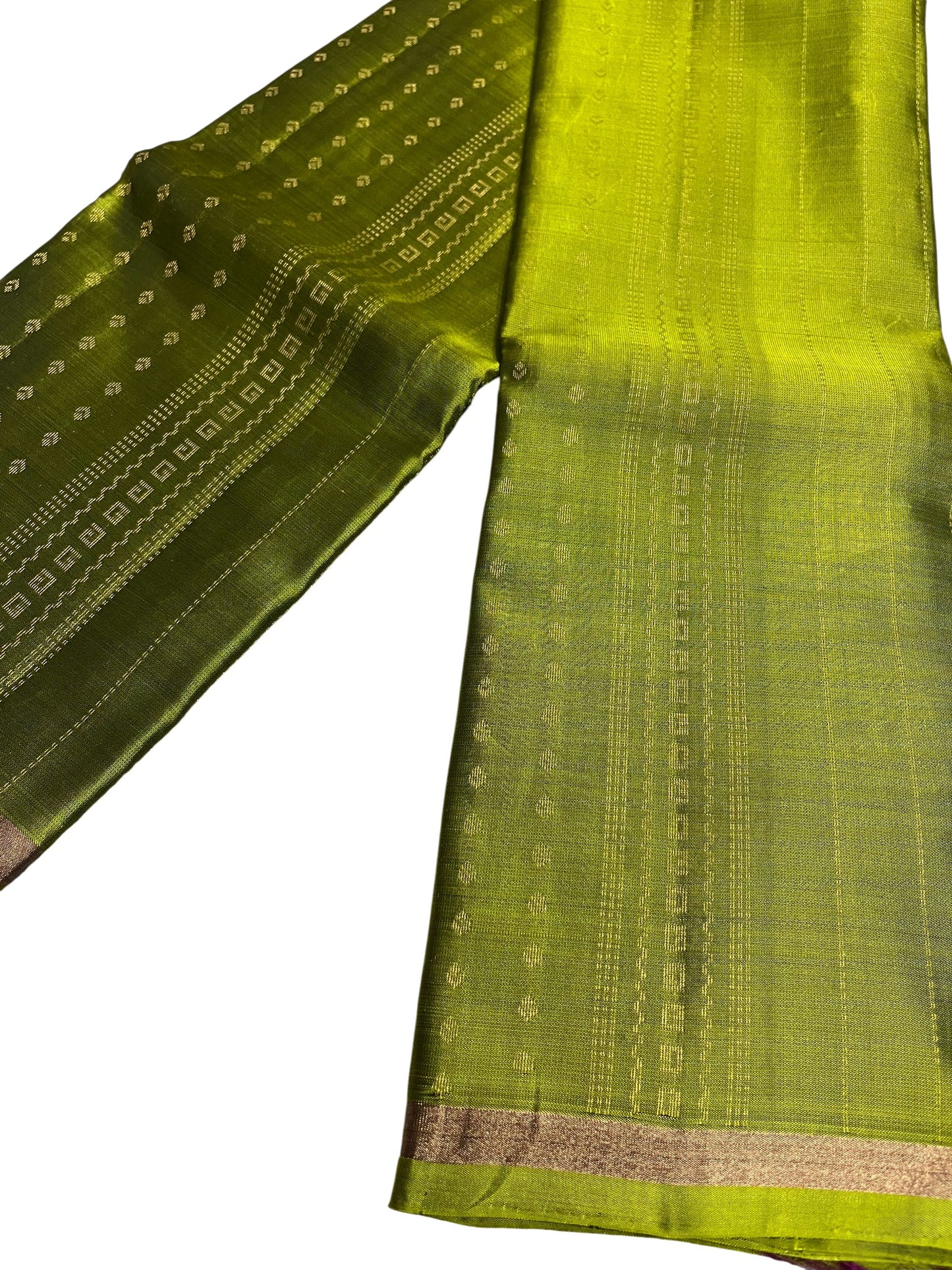 Southloom Pure Handloom Kanchipuram Silk Saree with Korvai Work (Green & Violet)