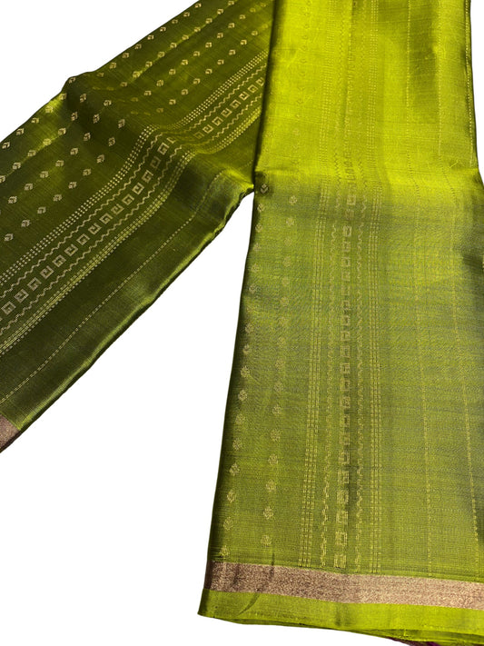 Southloom Pure Handloom Kanchipuram Silk Saree with Korvai Work (Green & Violet)