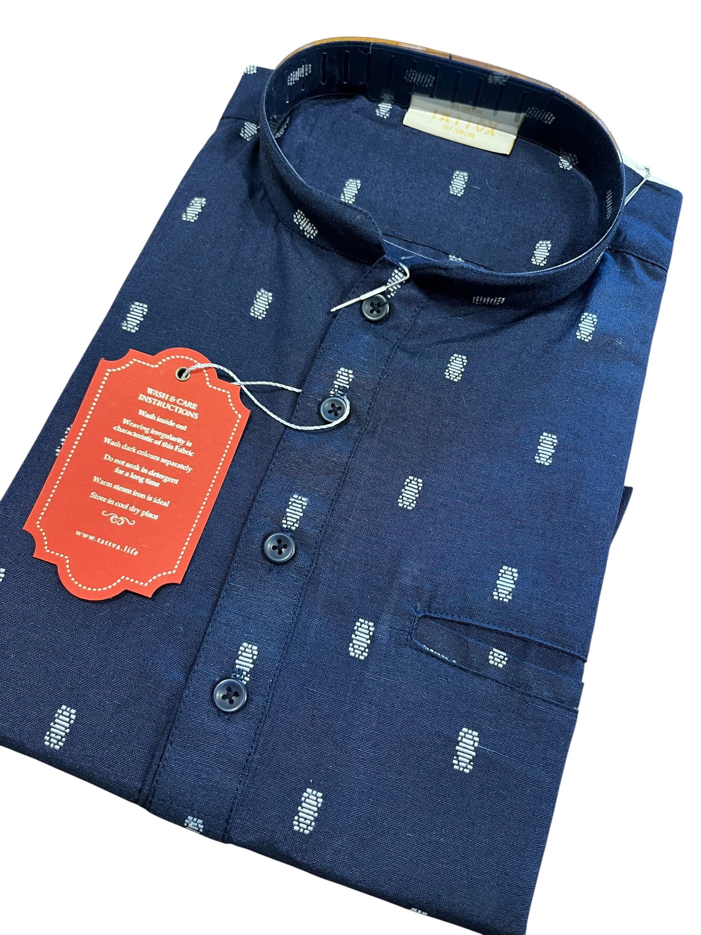 Southloom Blue Woven Patterns Semi Silk Short Kurta for Men