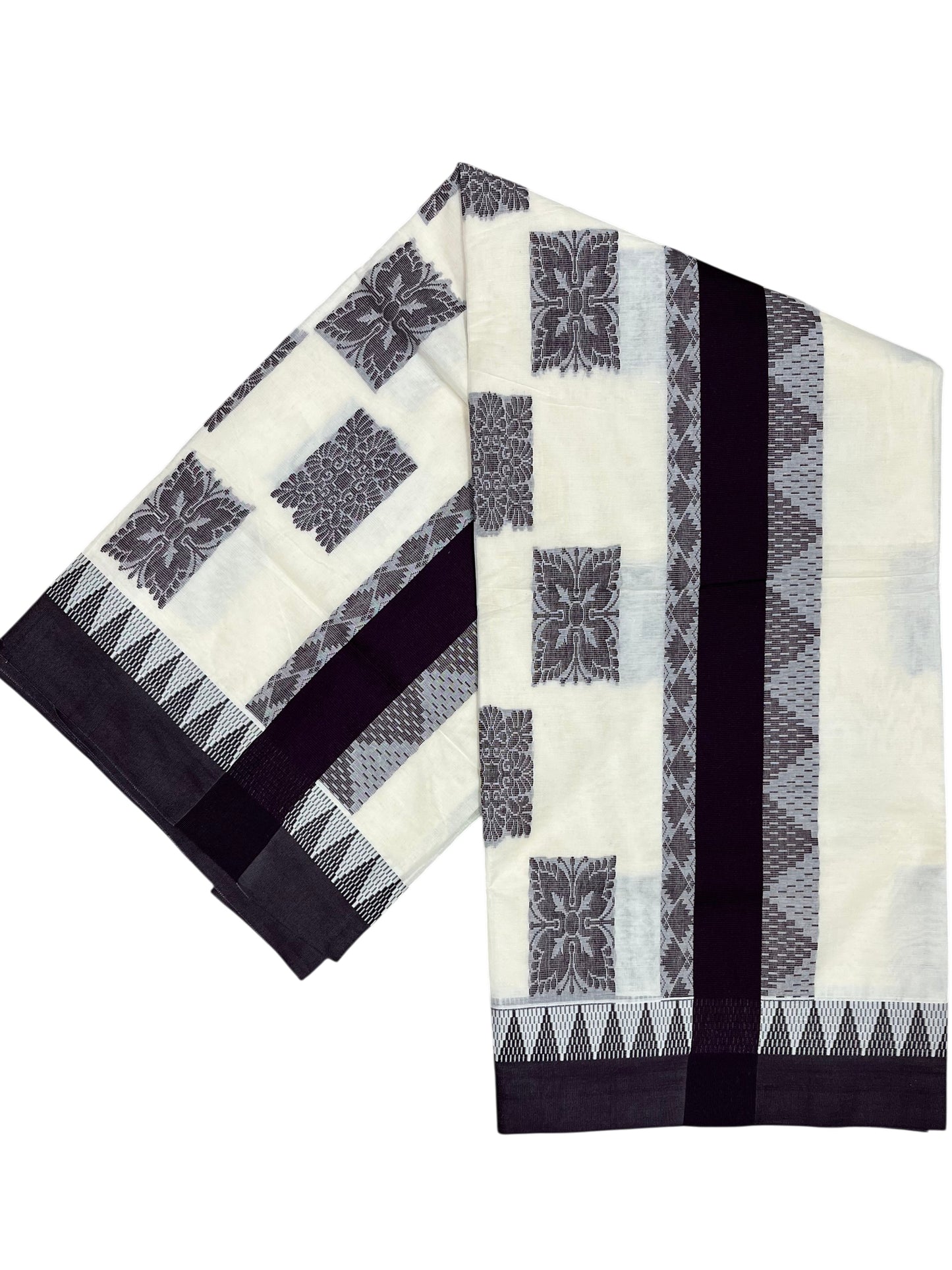 Southloom Pure Cotton Kerala Saree with Dark Purple Heavy Woven Designs and Temple Border SL454