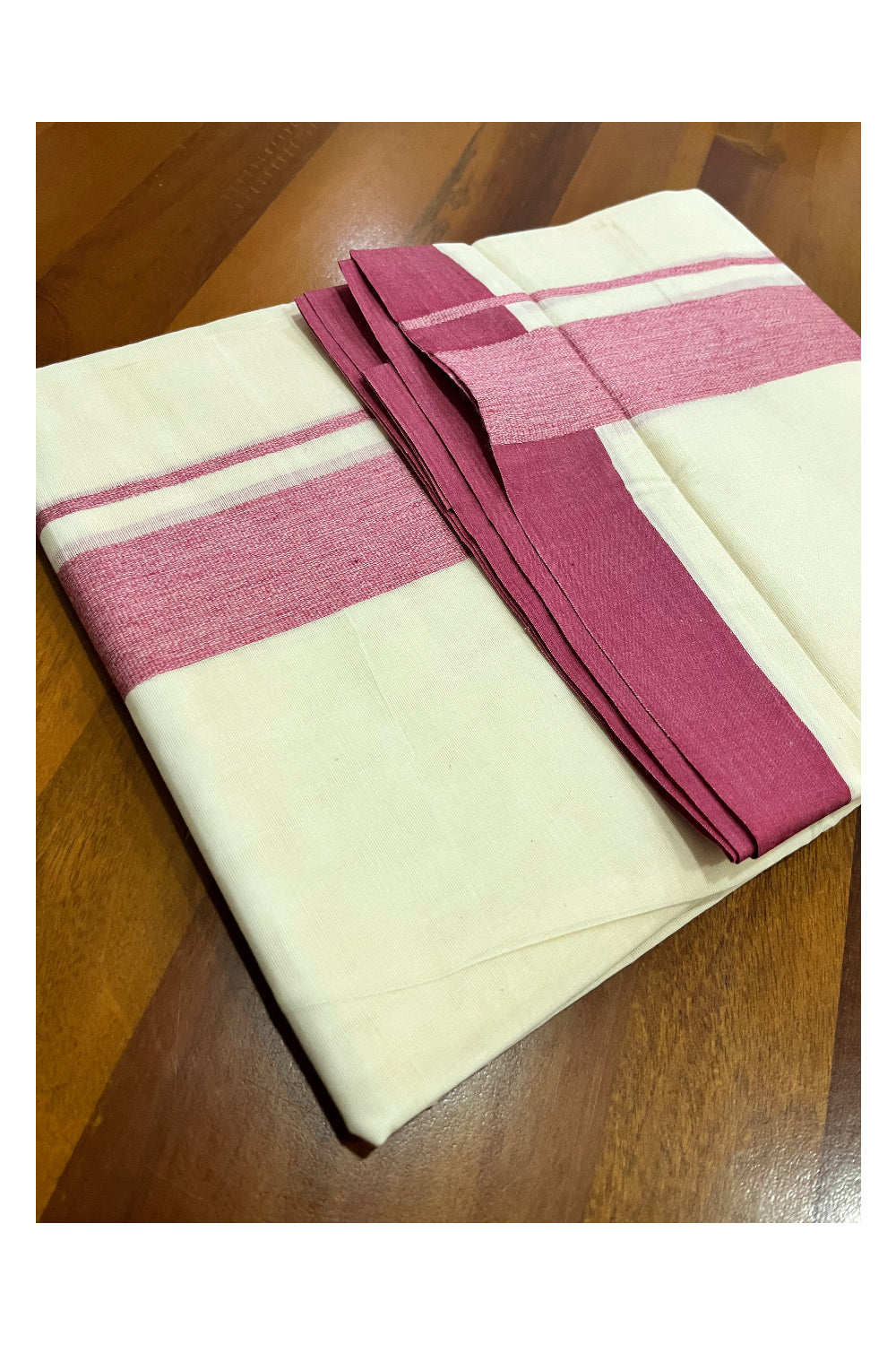 Kerala Pure Cotton Double Mundu with Red Border (South Indian Kerala Dhoti)