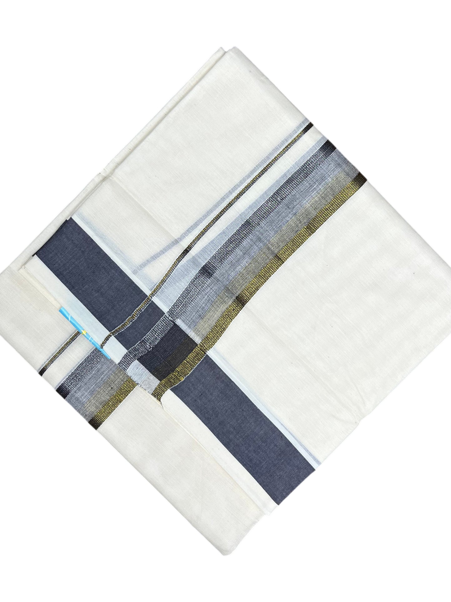 Southloom Kerala Pure Cotton Double Mundu with Gray Border (South Indian Dhoti)
