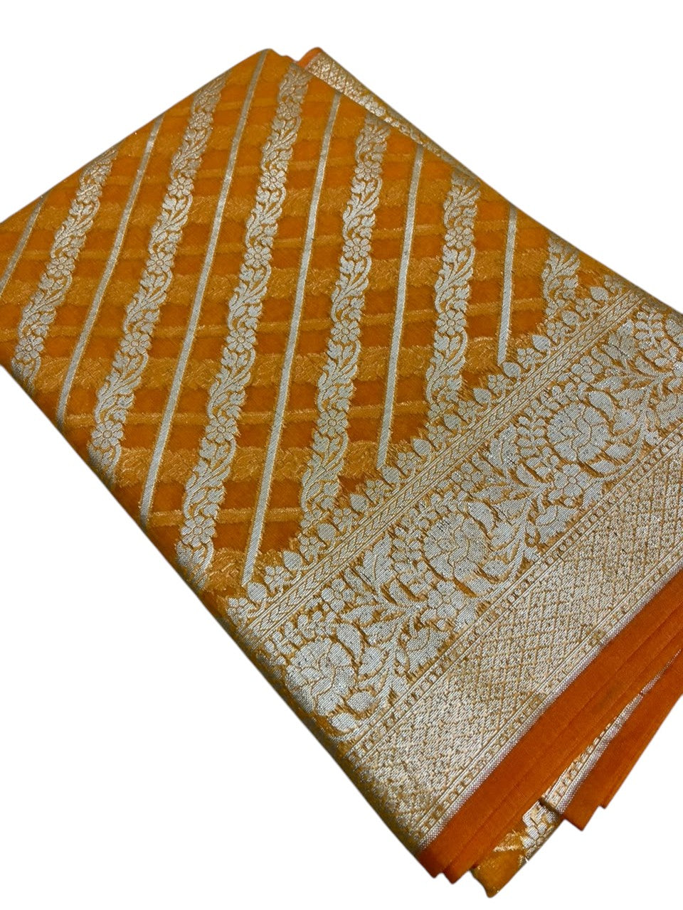 Southloom Cotton Banarasi Silk Saree with Woven Work on Body and Borders (Yellow)