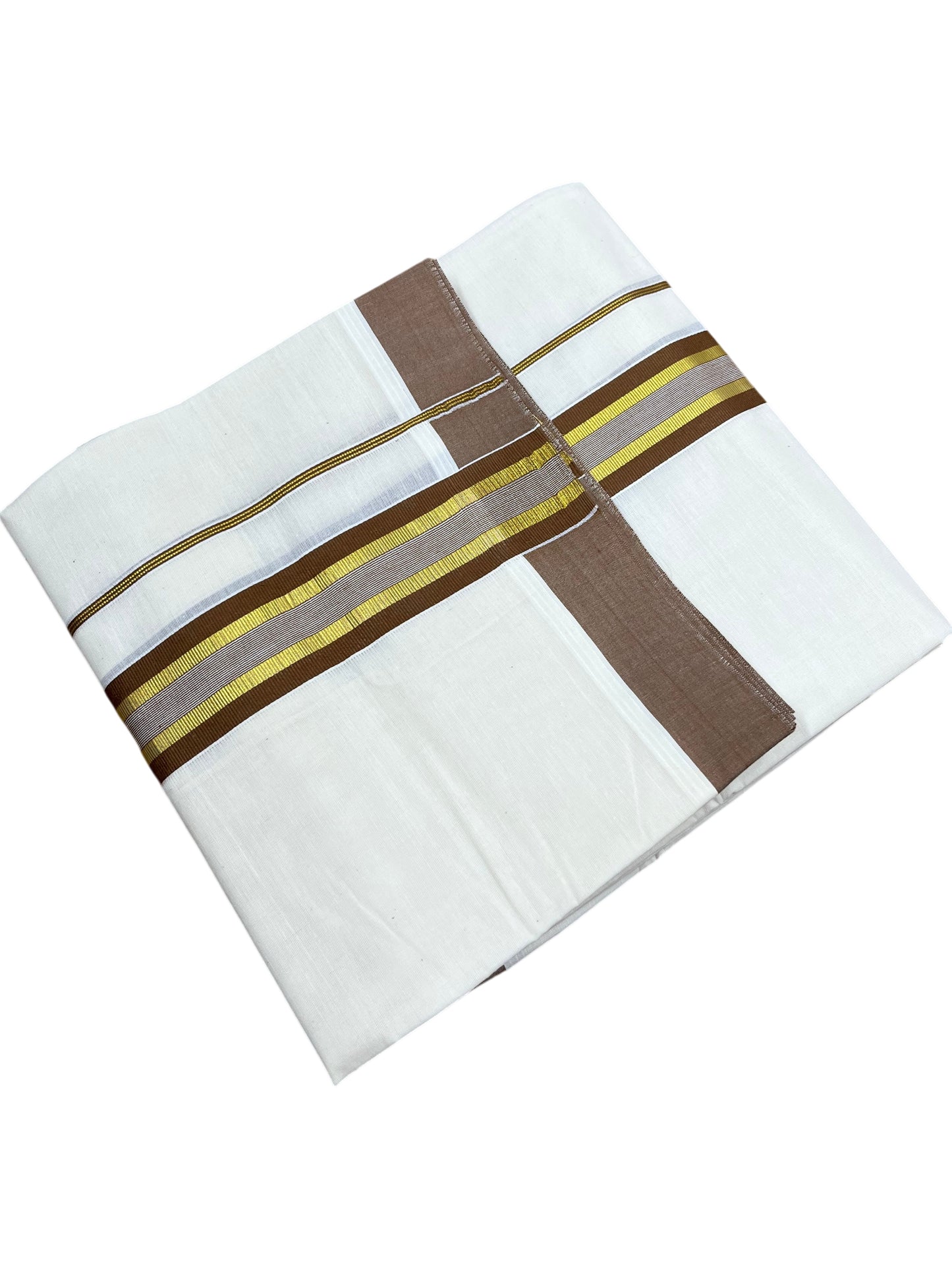 Southloom Pure Cotton Mundu with Brown Border (South Indian Kerala Dhoti)