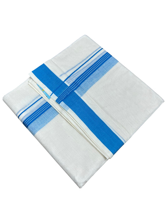 Southloom Pure Cotton Mundu with Blue Border (South Indian Kerala Dhoti)