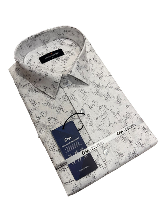 Southloom Pure Cotton White Printed Shirt (XL HS)