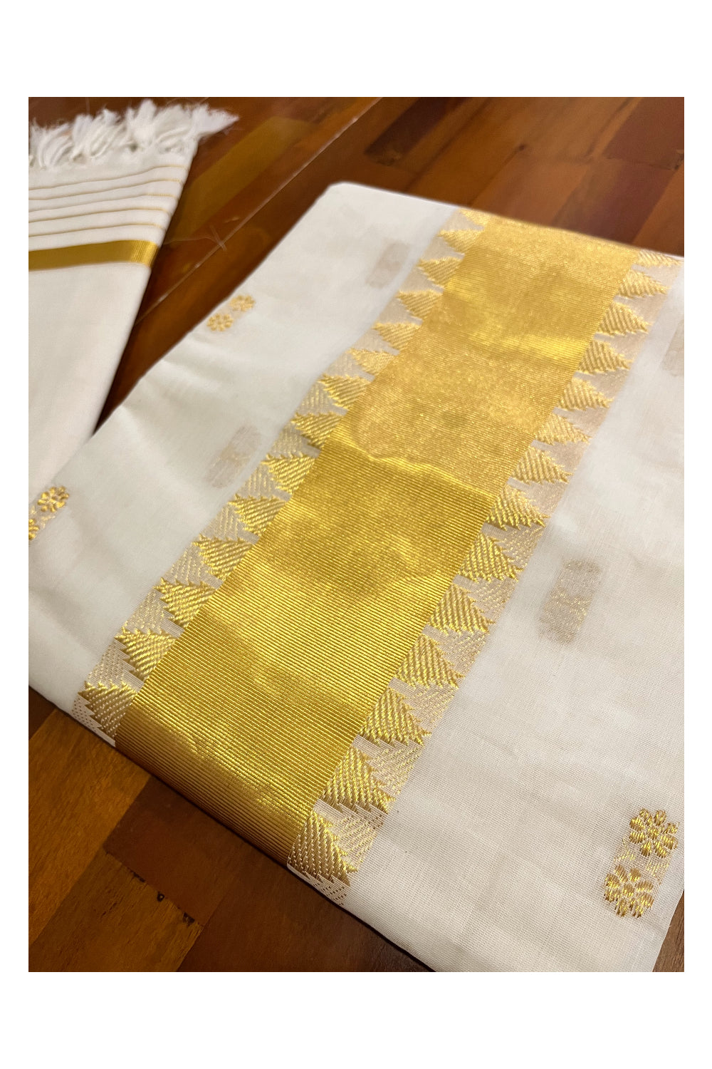 Southloom Premium Handloom Kasavu Churidar Salwar Material with Woven Designs (include Plain Shawl / Dupatta)