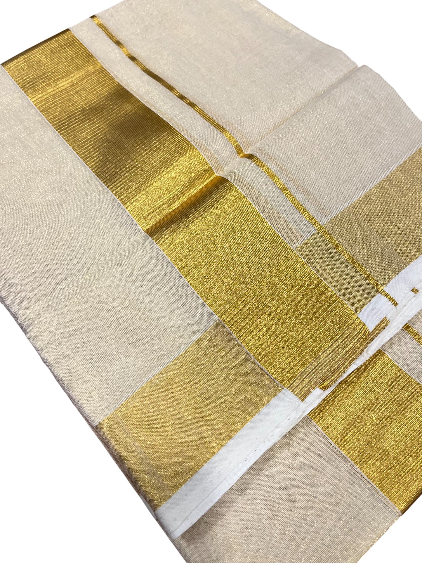 Southloom Premium Handloom Tissue Double Mundu with Gold Kasavu Border
