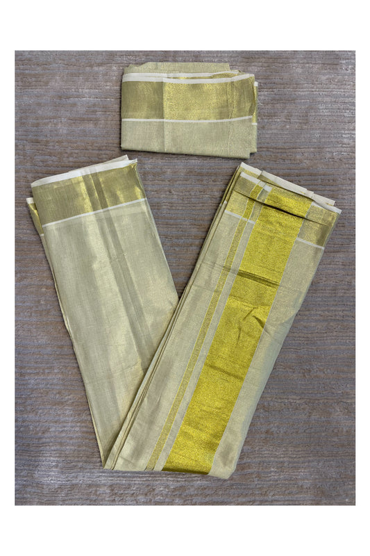 Southloom Ready to Wear Kasavu Kerala Saree with Lines Across Body and Blouse Piece