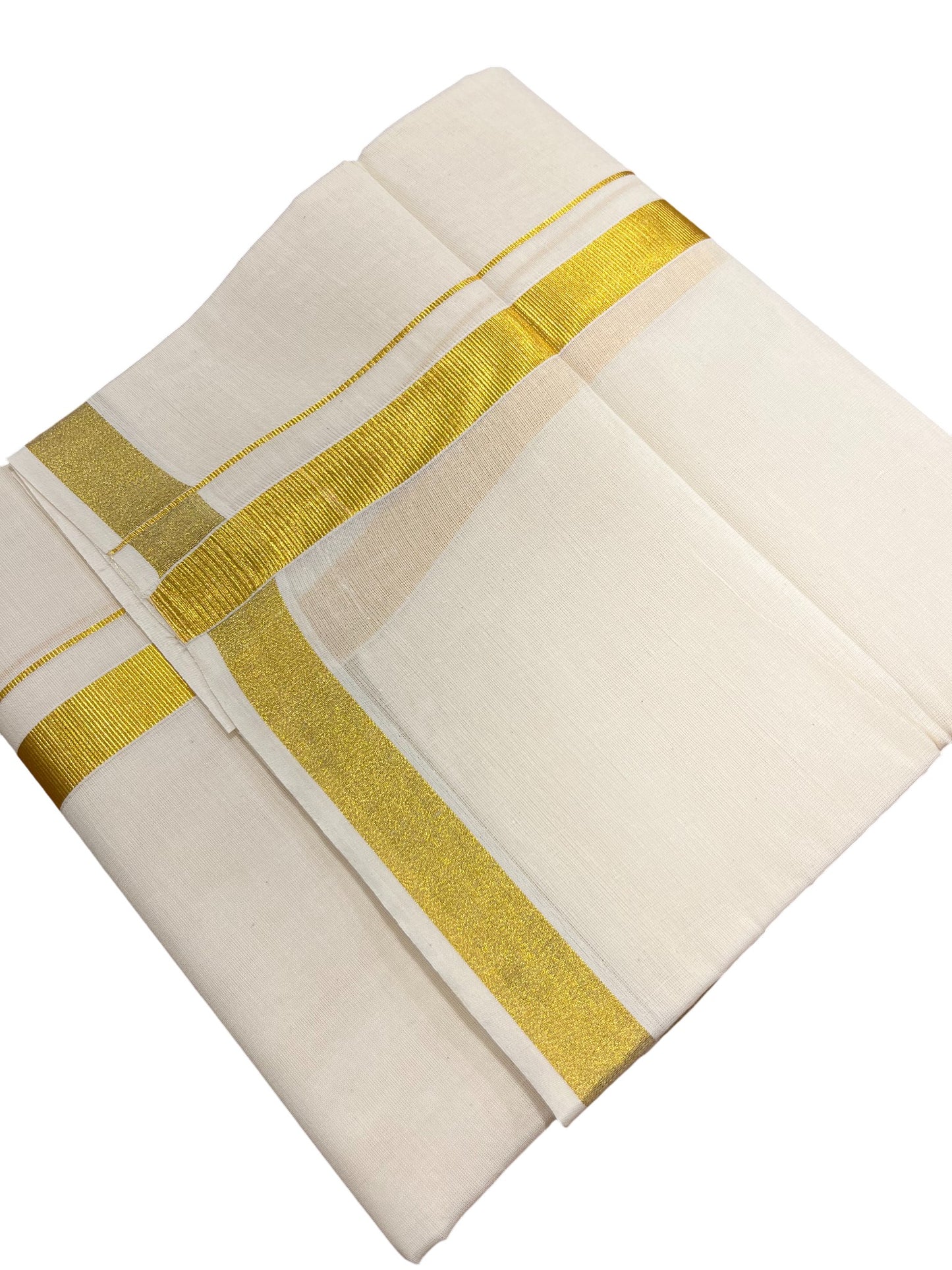Southloom Kerala Pure Cotton Double Mundu with Kasavu Kara (South Indian Dhoti)