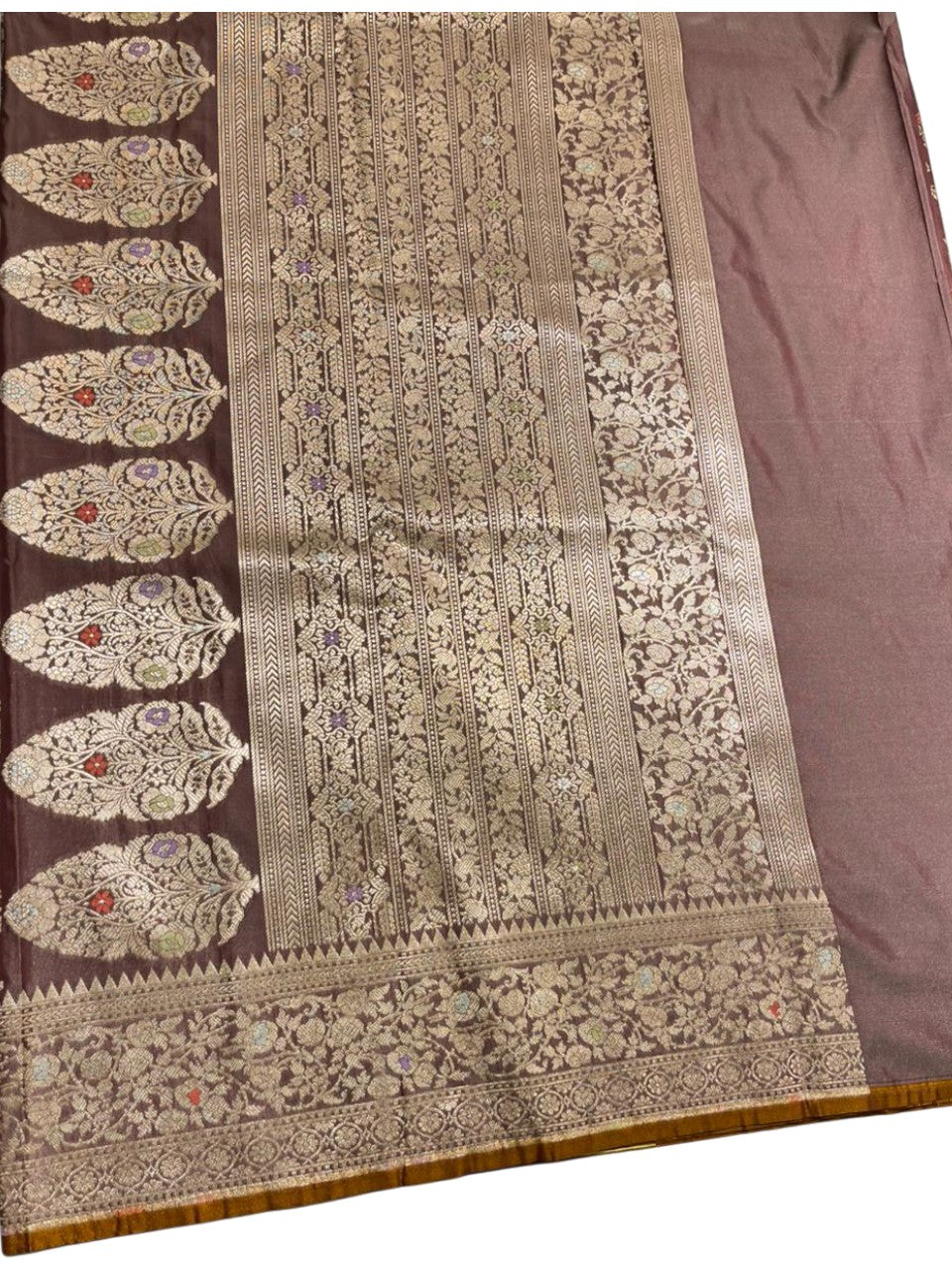 Southloom Pure Banarasi Silk Saree with Woven Work on Body and Borders ( Brown)