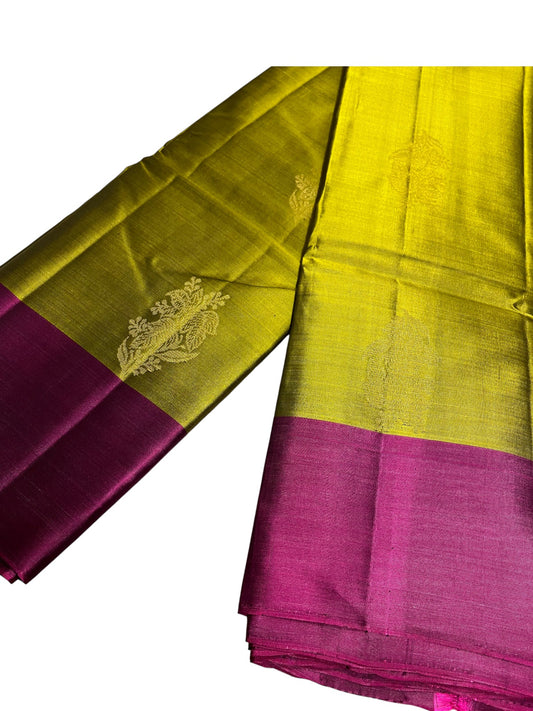 Southloom Pure Handloom Kanchipuram Silk Saree with Butta Work (Green & Magenta)