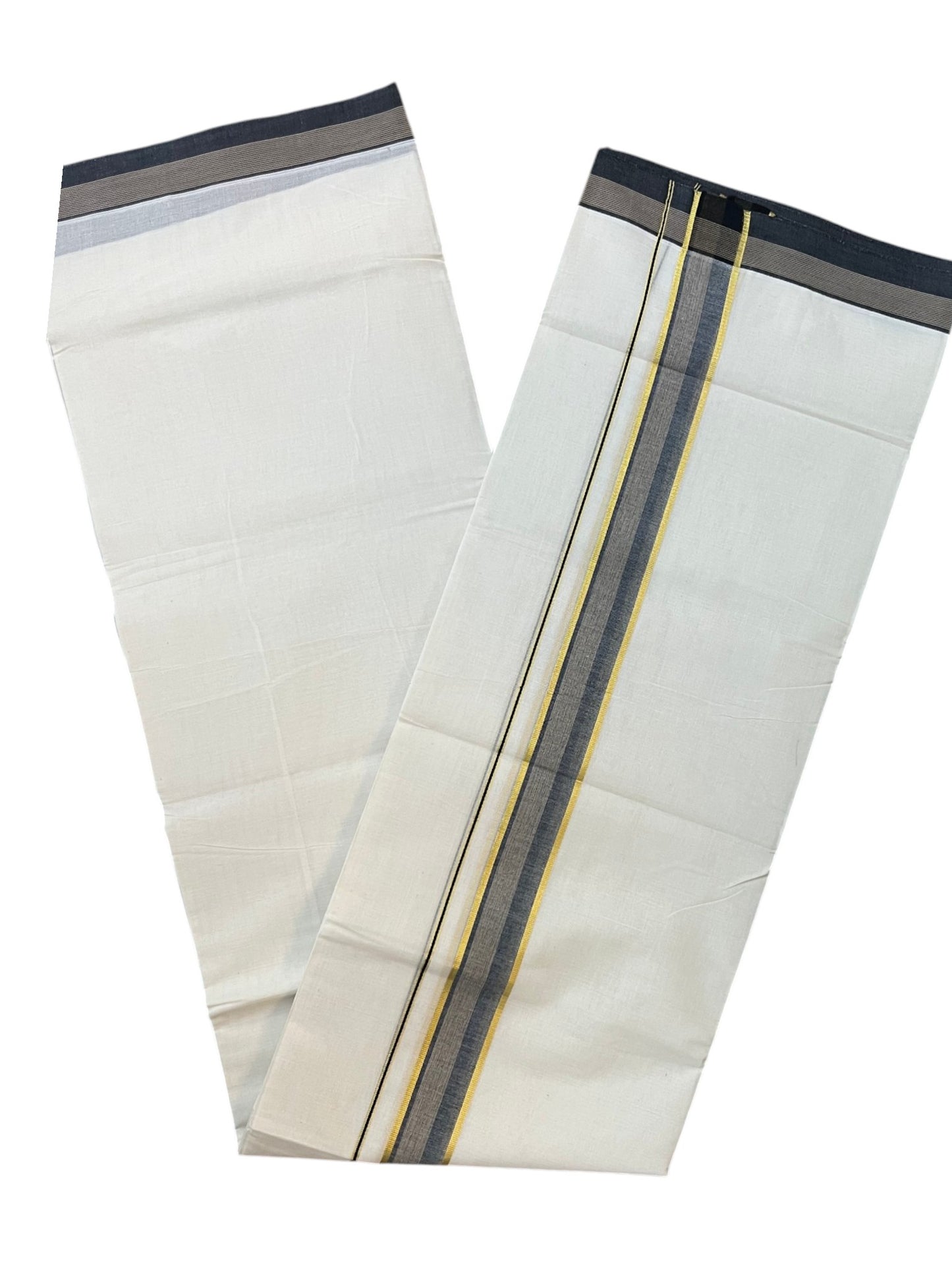 Southloom Pure Cotton Mundu with Golden Lines and Black Border (South Indian Kerala Dhoti)
