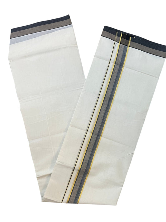 Southloom Pure Cotton Mundu with Golden Lines and Black Border (South Indian Kerala Dhoti)