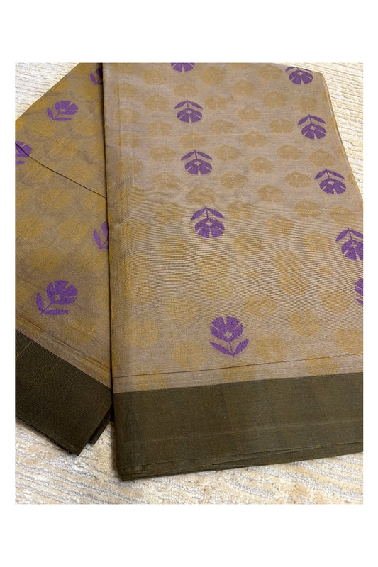 Southloom Kerala Cotton Saree with Floral Woven Works Across Body in Grey