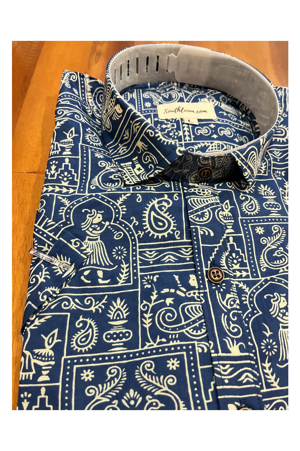 Southloom Jaipur Cotton Blue Hand Block Printed Shirt (Half Sleeves)