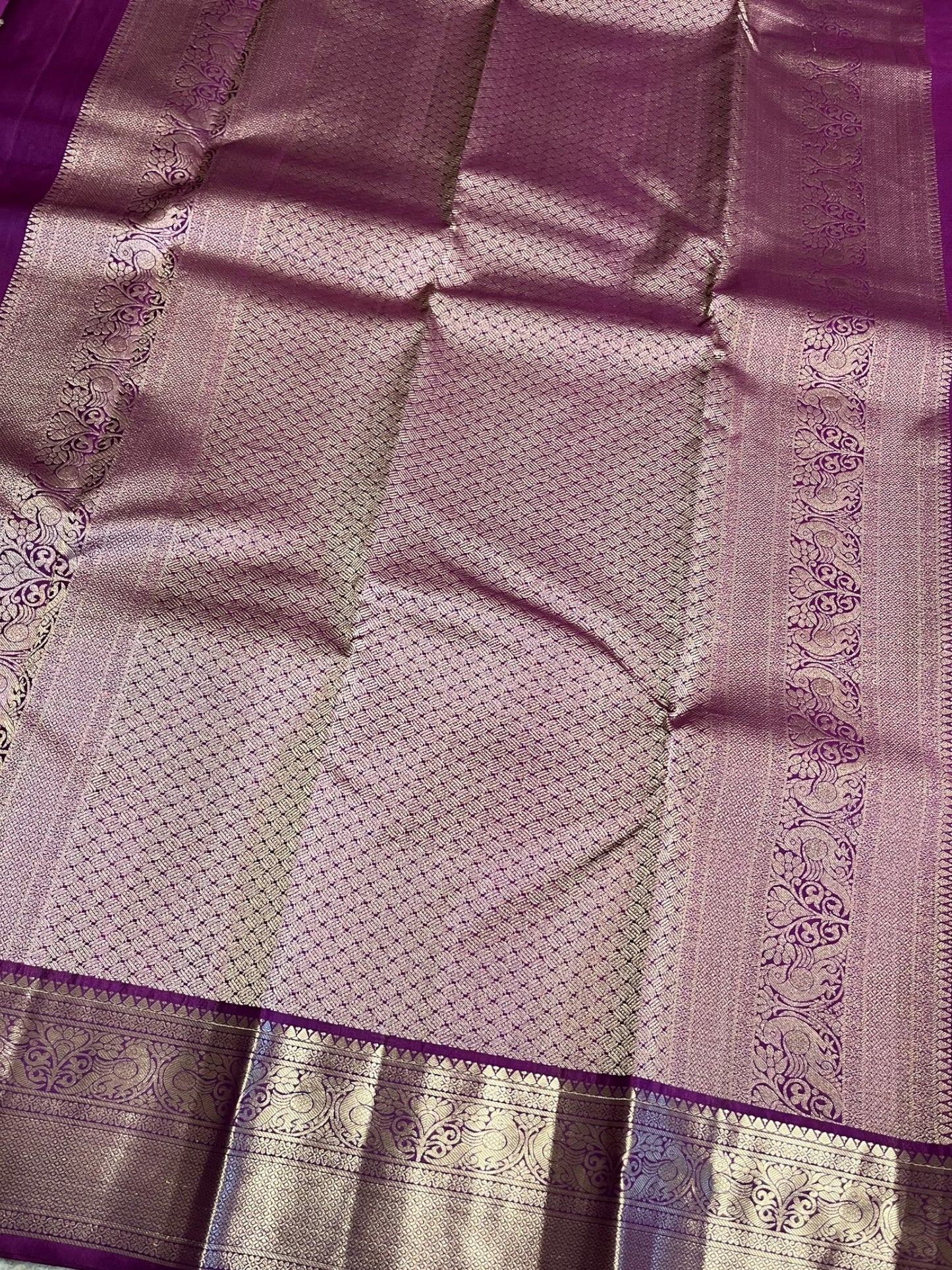 Southloom Pure Handloom Bridal Kanchipuram Silk Saree with Korvai Work (Violet)