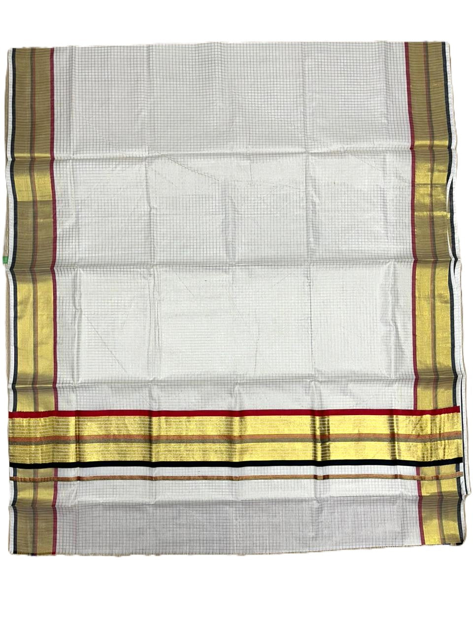 Southloom Kerala Cotton Kasavu Saree with Micro Check Design on Body in Red & Black Border SL453