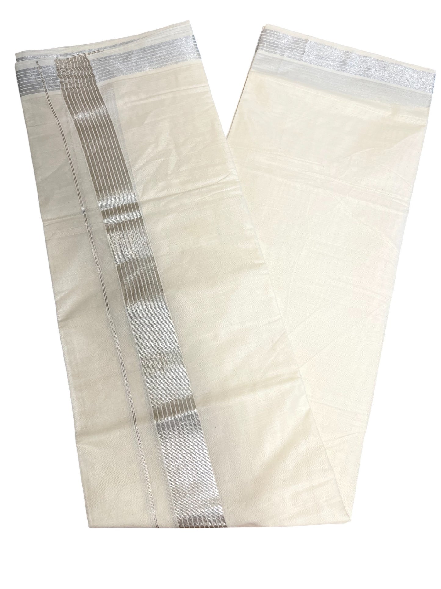 Kerala Cotton Double Mundu with Silver Lines And Silver Border  (South Indian Dhoti)