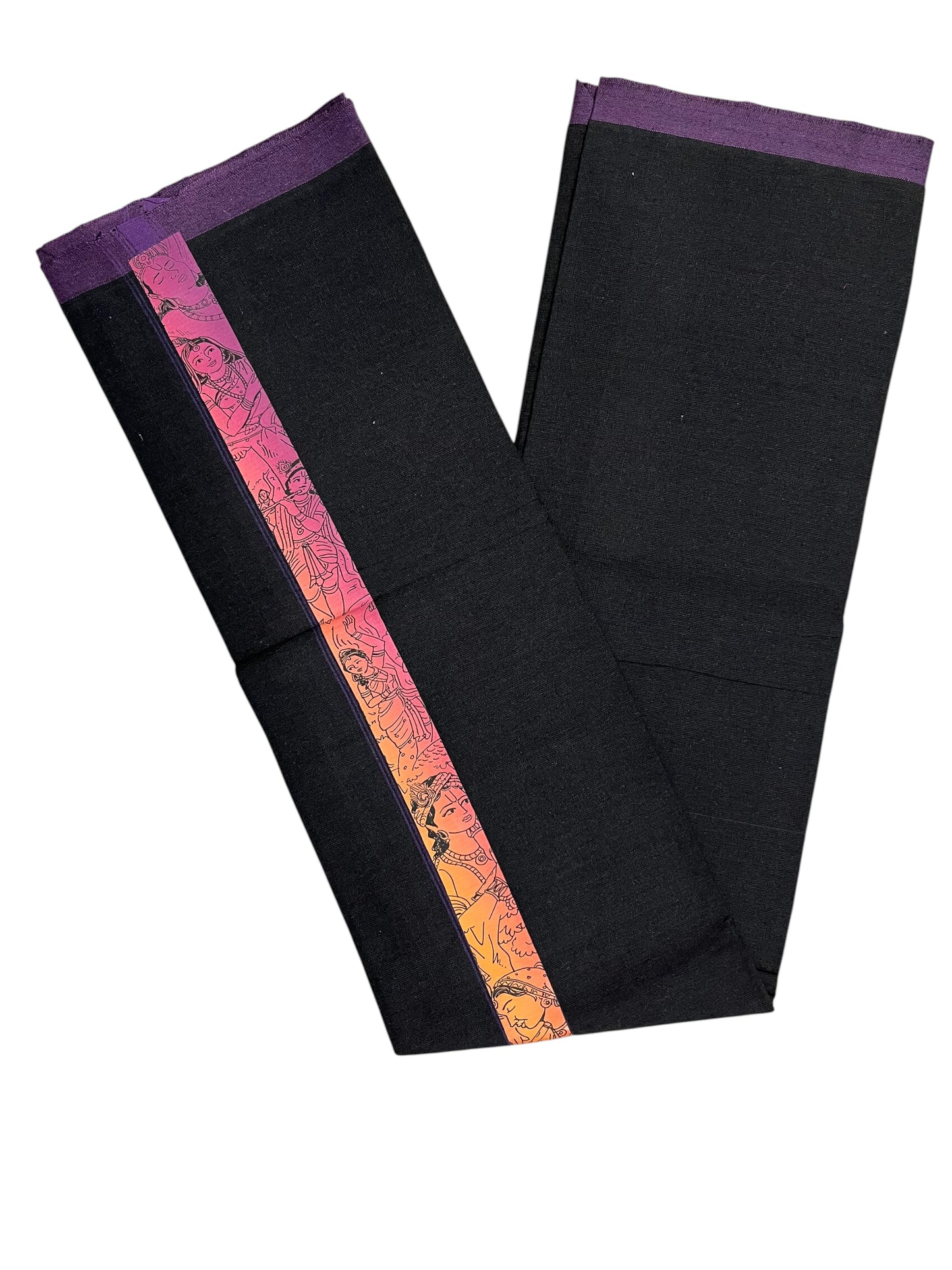 Southloom Black Printed Kathakali & Theyyam Single Mundu / Otta Mundu (South Indian Kerala Dhoti)