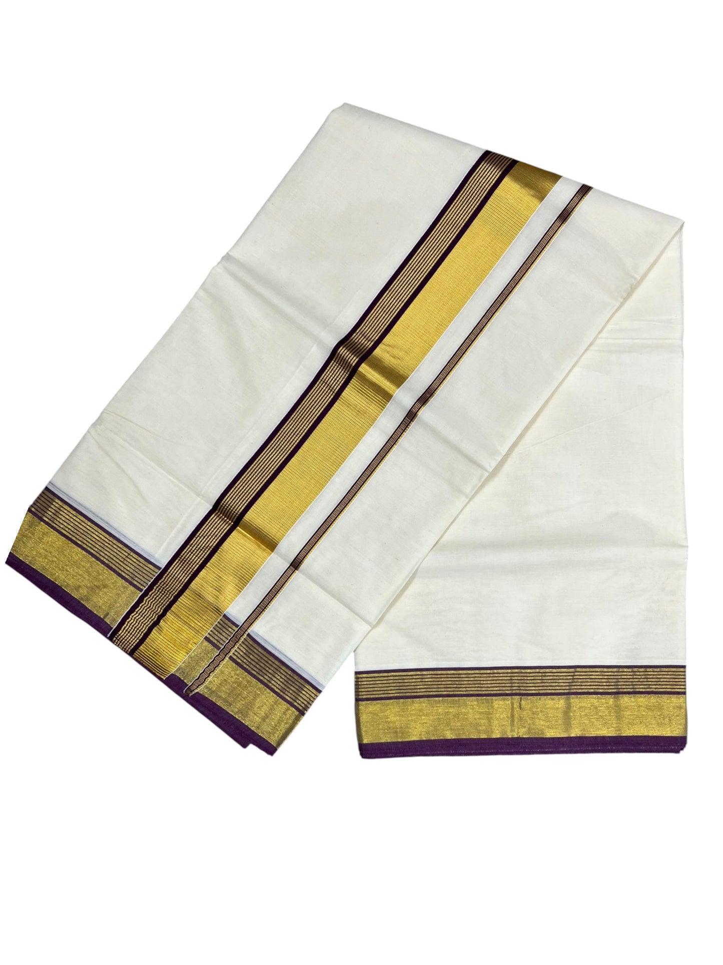 Southloom Pure Cotton Kerala Saree with Kasavu and Purple Border