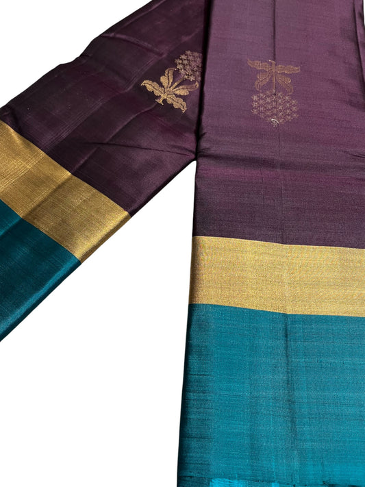 Southloom Pure Handloom Kanchipuram Silk Saree with Butta Work (Violet & Blue)