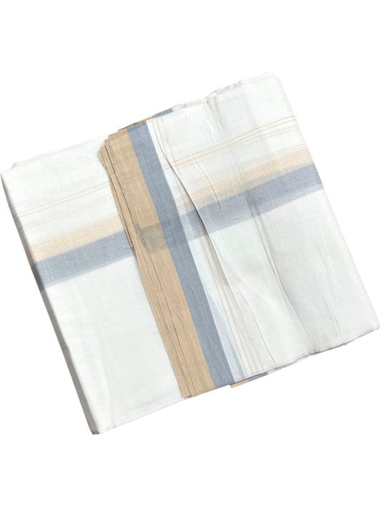 Southloom Pure Cotton Mundu with Beige & Gray Border (South Indian Kerala Dhoti)
