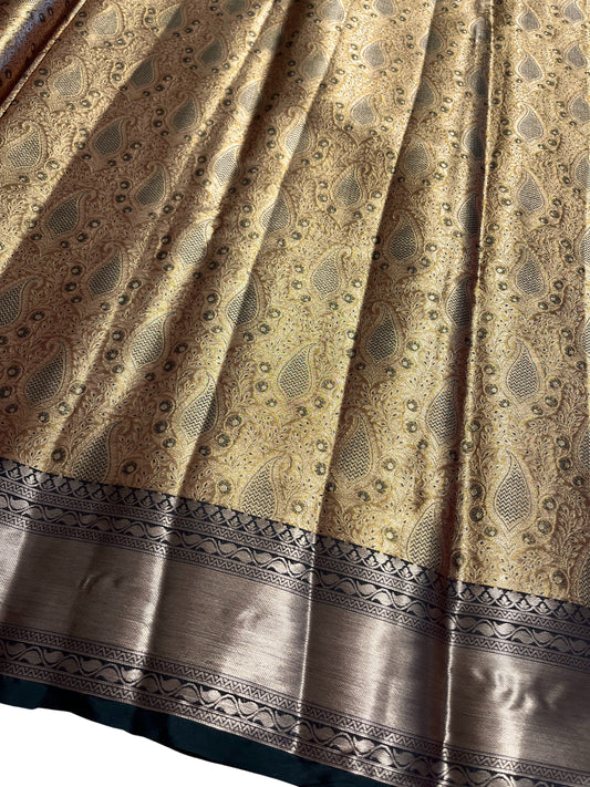 Southloom Semi Banarasi Katan Tissue Saree with Woven Work on Body and Borders (Golden & Green)